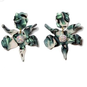 Lele Sadoughi Green Abalone Small Crystal Lily Earrings